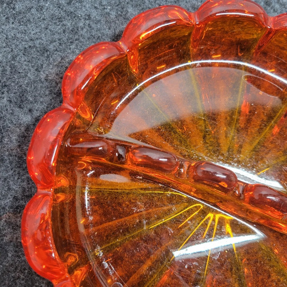 Viking Orange Starburst Glass Ashtray 6.5" Round Dish Trinket Mid Century Art - Picture 3 of 15